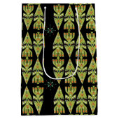 Festive Gift Wrap Green Black Pattern ミディアムペーパーバッグ (裏面)