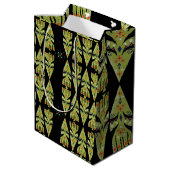 Festive Gift Wrap Green Black Pattern ミディアムペーパーバッグ (裏面アングル)