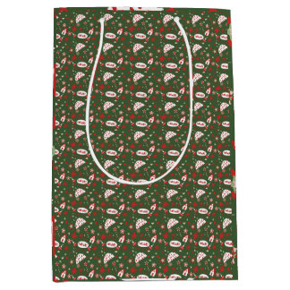 Festive Gift Wrap Green Black Pattern ミディアムペーパーバッグ