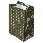 Festive Gift Wrap Green Black Pattern ミディアムペーパーバッグ (裏面アングル)