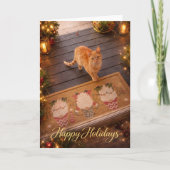 Festive Ginger Cat Holiday Greeting Card カード (正面)