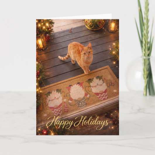 Festive Ginger Cat Holiday Greeting Card カード (正面)