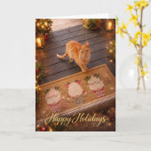 Festive Ginger Cat Holiday Greeting Card カード (黄色い花)