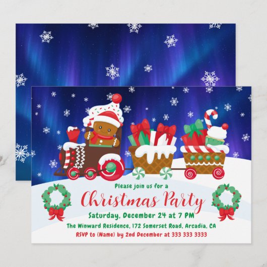 Festive Gingerbread Christmas Train Invitation 招待状 (正面/裏面)