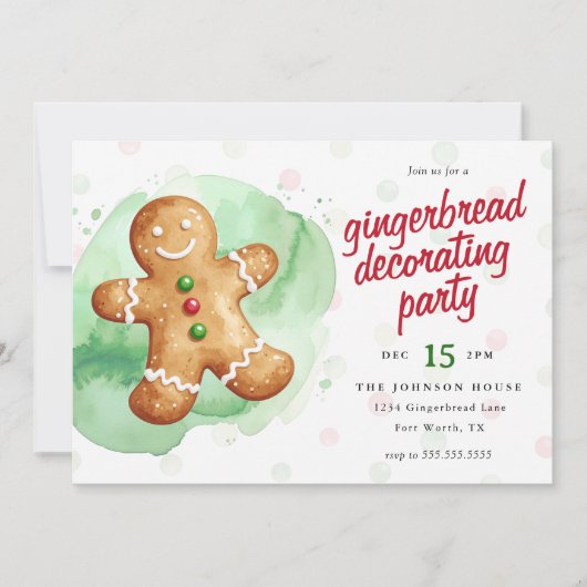 Festive Gingerbread Decorating Christmas Party 招待状 (正面)