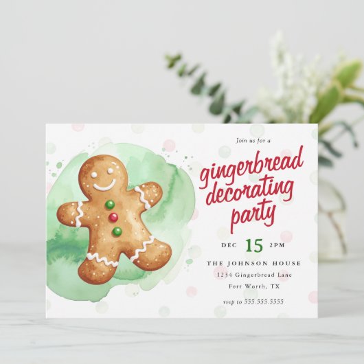 Festive Gingerbread Decorating Christmas Party 招待状 (スタンド正面)