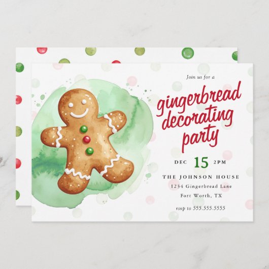 Festive Gingerbread Decorating Christmas Party 招待状 (正面/裏面)