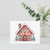 Festive Gingerbread House Illustration シーズンポストカード (スタンド正面)