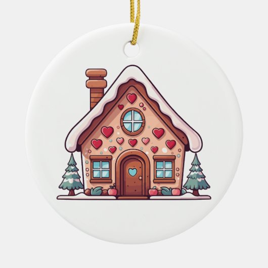 Festive Gingerbread House Illustration セラミックオーナメント (正面)