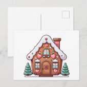 Festive Gingerbread House with Hearts シーズンポストカード (正面/裏面)