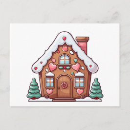 Festive Gingerbread House with Hearts シーズンポストカード