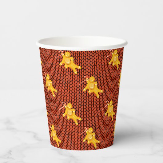 Festive Gingerbread Man & Knit Pattern Christmas 紙コップ (裏面)