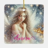 Festive Girly Watercolor Ethereal Frost Snow Angel セラミックオーナメント (裏面)