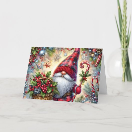 Festive Gnome with Candy Canes シーズンカード (正面)