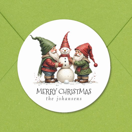 Festive Gnomes Snowman Merry Christmas Sticker ラウンドシール