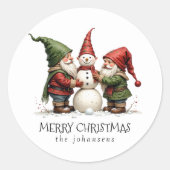 Festive Gnomes Snowman Merry Christmas Sticker ラウンドシール (正面)