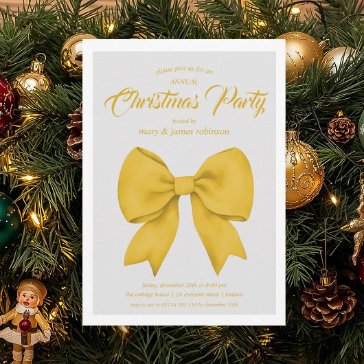 Festive Gold Bow Christmas Holiday Party  招待状
