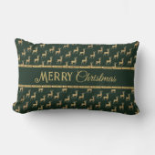 Festive Gold Deer Holiday Lumbar Accent Pillow ランバークッション (正面)