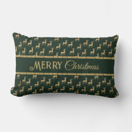 Festive Gold Deer Holiday Lumbar Accent Pillow ランバークッション
