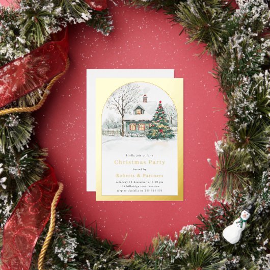 Festive Gold Foil Arch Christmas Party 箔招待状 (インサイチュ)