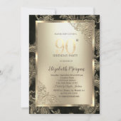 Festive Gold Frame,Floral Damask 90th Birthday  招待状 (正面)