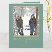 Festive Gold Green Merry Christmas Photo カード (黄色い花)