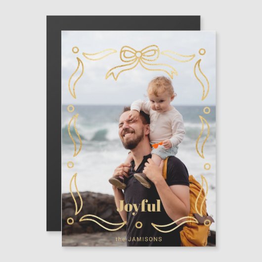 Festive Gold Line Drawn Ribbon Frame 1-Photo (正面/裏面)