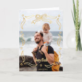 Festive Gold Line Drawn Ribbon Frame 1-Photo シーズンカード (正面)