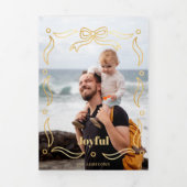 Festive Gold Line Drawn Ribbon Frame 1-Photo 三つ折りカード (カバー)