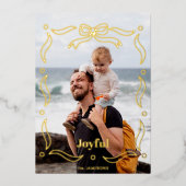 Festive Gold Line Drawn Ribbon Frame 1-Photo 箔シーズンカード (正面)