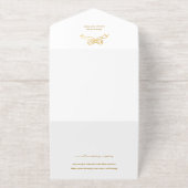 Festive Gold Line Drawn Ribbon Frame 1-Photo Foil オールインワン招待状 (外側)