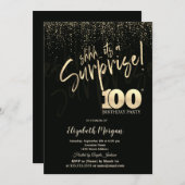 Festive Gold Surprise 100th Birthday Party 招待状 (正面/裏面)