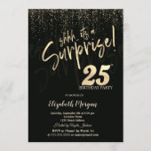 Festive Gold Surprise 25th Birthday Party 招待状 (正面)