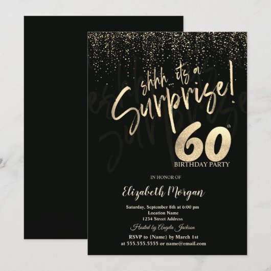 Festive Gold Surprise 60th Birthday Party 招待状 (正面/裏面)