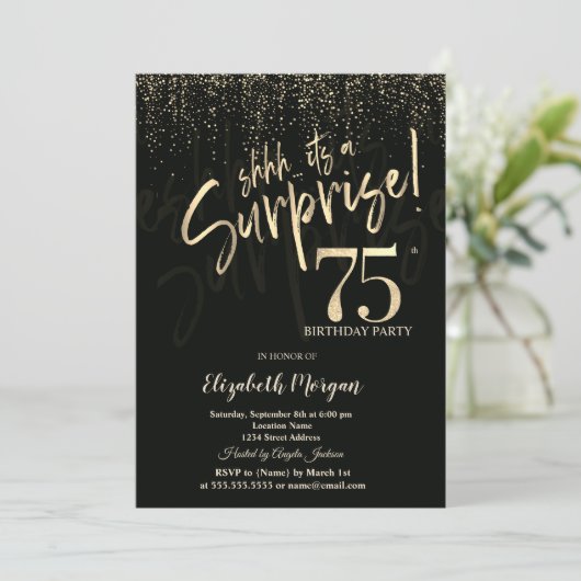 Festive Gold Surprise 75th Birthday Party 招待状 (スタンド正面)