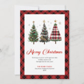 Festive Gold Tone Buffalo Plaid Christmas Tree シーズンカード (正面)