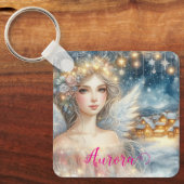 Festive Gold Watercolor Ethereal Frost Snow Angel キーホルダー (正面)