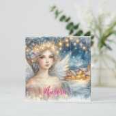 Festive Gold Watercolor Ethereal Frost Snow Angel シーズンカード (スタンド正面)