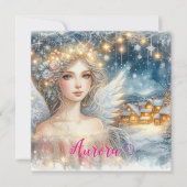 Festive Gold Watercolor Ethereal Frost Snow Angel シーズンカード (正面)