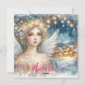 Festive Gold Watercolor Ethereal Frost Snow Angel シーズンカード (裏面)