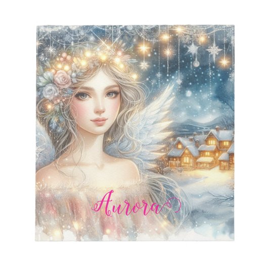Festive Gold Watercolor Ethereal Frost Snow Angel ノートパッド (正面)
