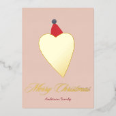 Festive Golden Heart with Christmas Hat Pink 箔シーズンカード (正面)