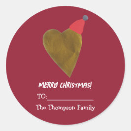Festive Golden Heart with Christmas Hat Red Gift ラウンドシール