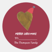 Festive Golden Heart with Christmas Hat Red Gift ラウンドシール (正面)