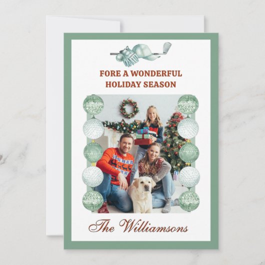 Festive Golf Theme Two Photo Christmas シーズンカード (正面)