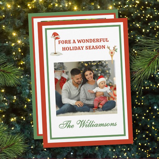 * Festive Golf Theme Two Photo Christmas シーズンカード