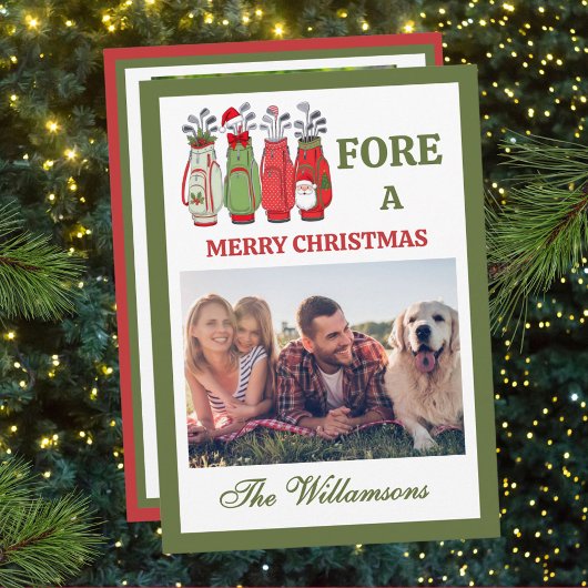 Festive Golf Theme Two Photo Christmas シーズンカード