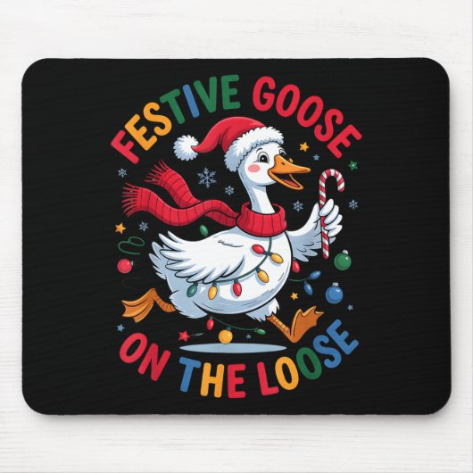 Festive Goose On Loose Christmas Cute Holiday Wint マウスパッド (正面)
