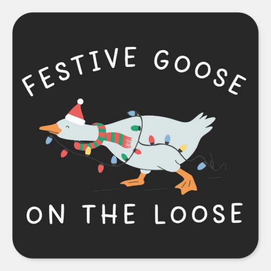 Festive Goose On The Loose Christmas Funny Duck スクエアシール (正面)