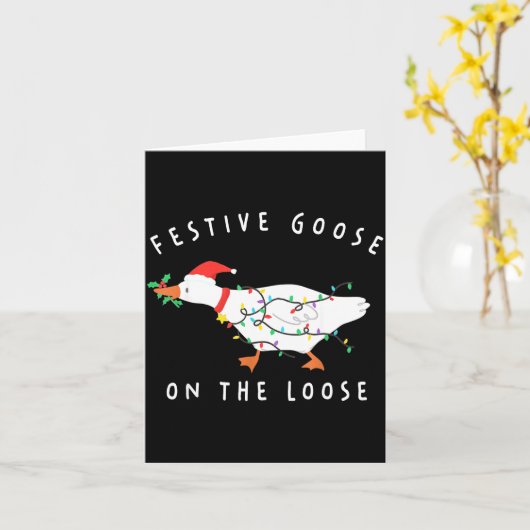 Festive Goose On The Loose Funny Silly Goose Retro カード (黄色い花)